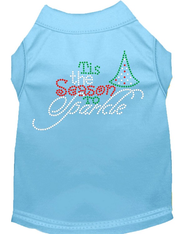 Tis the Season to Sparkle Rhinestone Dog Shirt Baby Blue Med